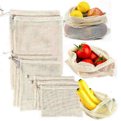 custom organic cotton produce bag reusable net shopping bag washable drawstring mesh bag for fruit vegetable grocery 
